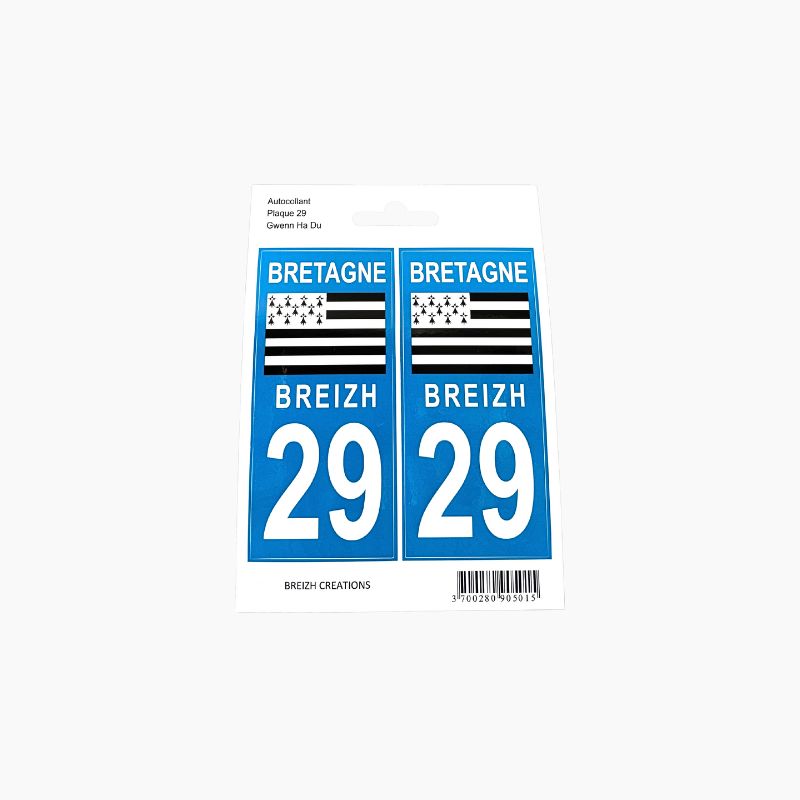 Bearn Autocollant Plaque Immatriculation Bretagne Breizh 29 - Bleu Arrondi - Lot De 2
