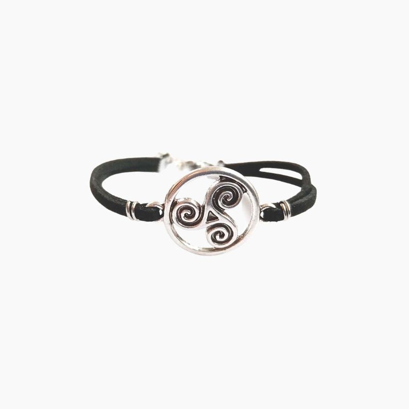 Bracelet Breton Triskell Plaqué Argent en Suédine Noire Vente