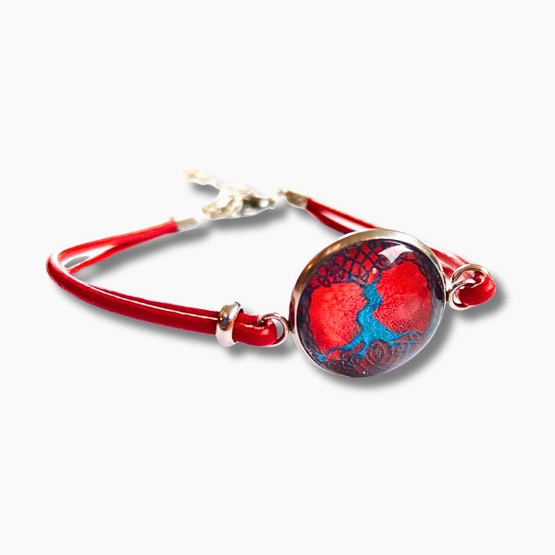 Bracelet Breton Mixte Arbre de Vie Infini Cuir Rouge