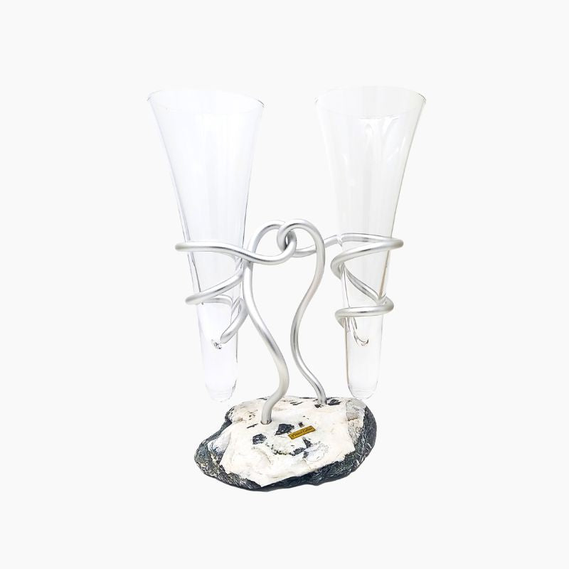 Duo Verre à Champagne Galet Gris Blanc