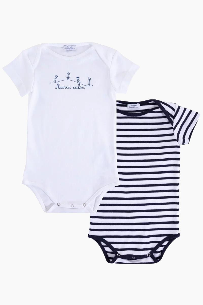 Lot de 2 Bodies "Yannig" Baby en Coton blanc navire