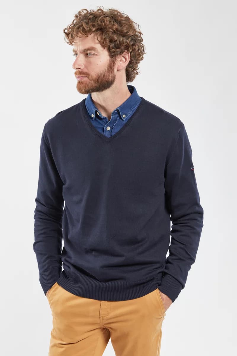 Pull-col-V-Henvic-couleur-marine