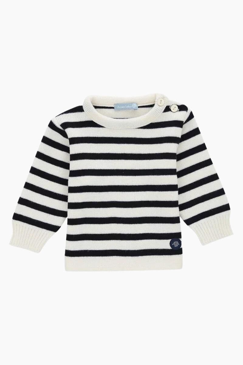 Pull Marin Rayé "Fouesnant" Baby en Laine et Acrylique nature navire