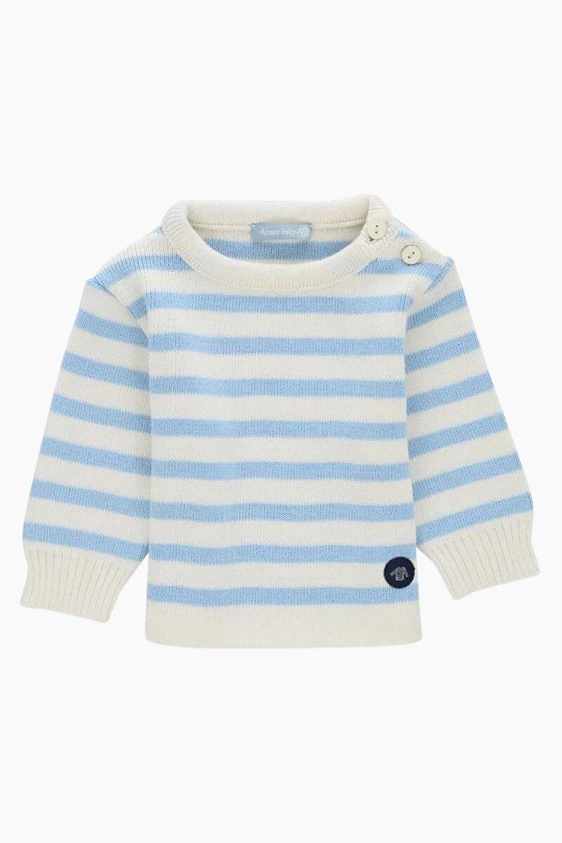 Pull Marin Rayé "Fouesnant" Baby en Laine et Acrylique nature reflet