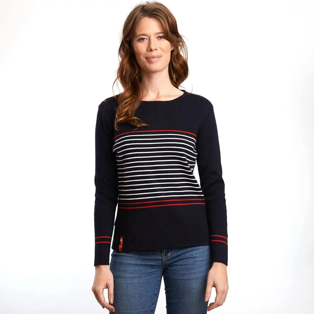 Pull BONPOINT Fille - Marine/rouge, Taille 12, Porté Une Fois - Excellent état 2019