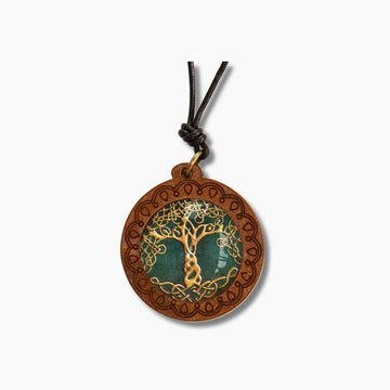 Collier Bois et Cuir Arbre de Vie Entrelacé