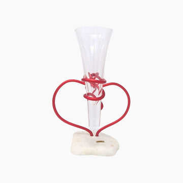 Duo Coeur Verre à Champagne Rouge Passion et Galet Blanc