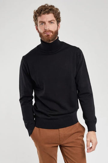 Pull Homme Col Roulé Laine Chaud Mince - Pull Marin Hiver Confortable Noir Ou Blanc