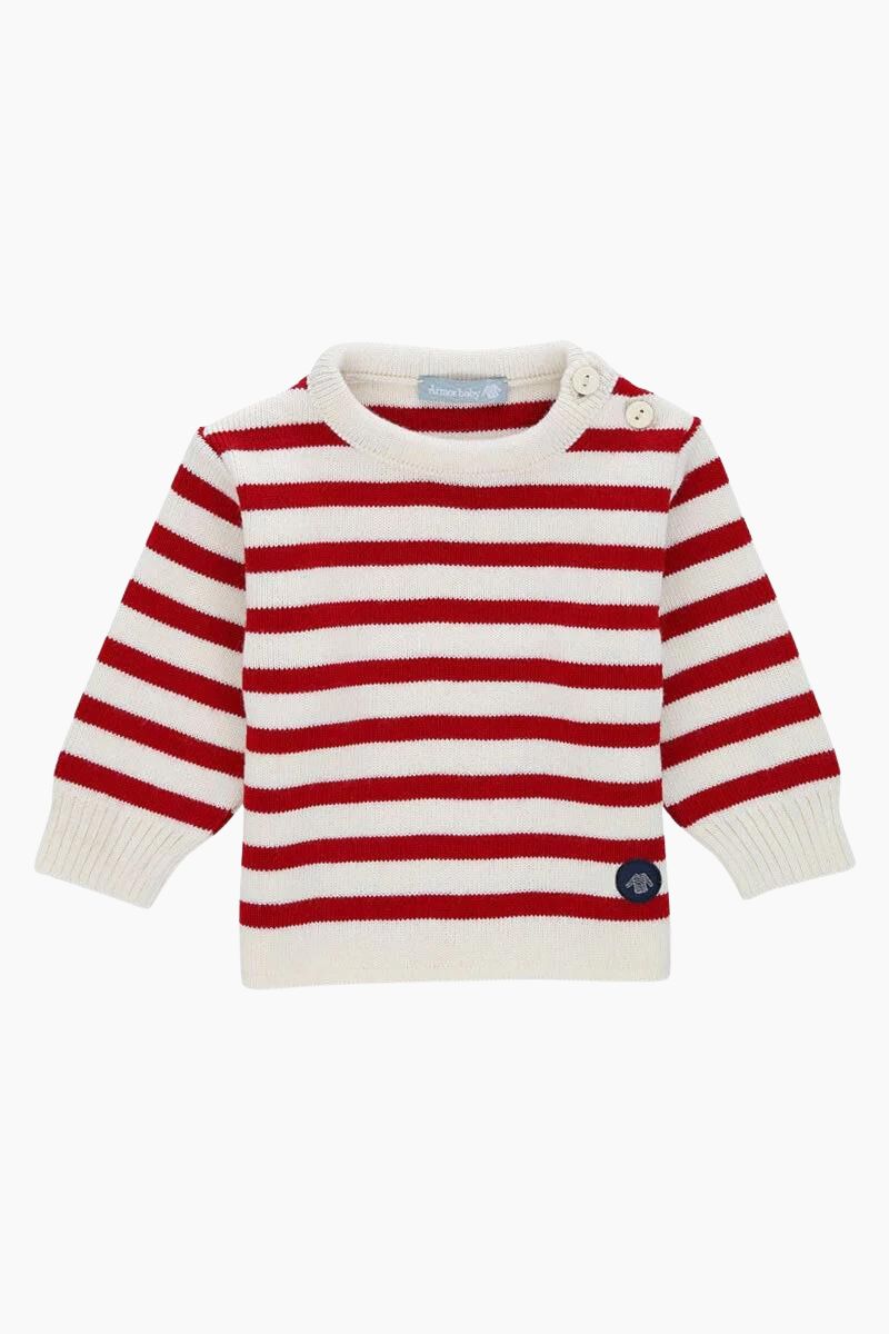 Pull Marin Rayé "Fouesnant" Baby en Laine et Acrylique nature braise