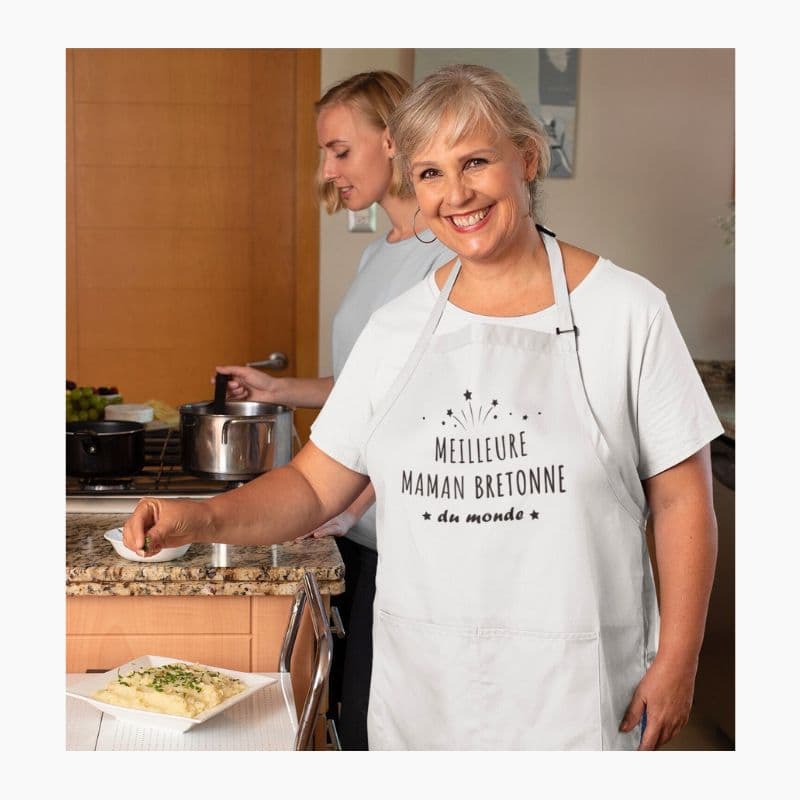 Tablier Meilleure Maman Bretonne du Monde blanc