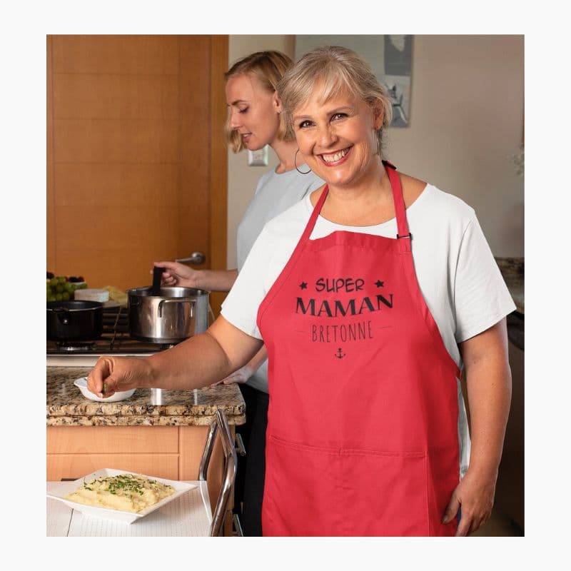 Tablier Super Maman Bretonne blanc