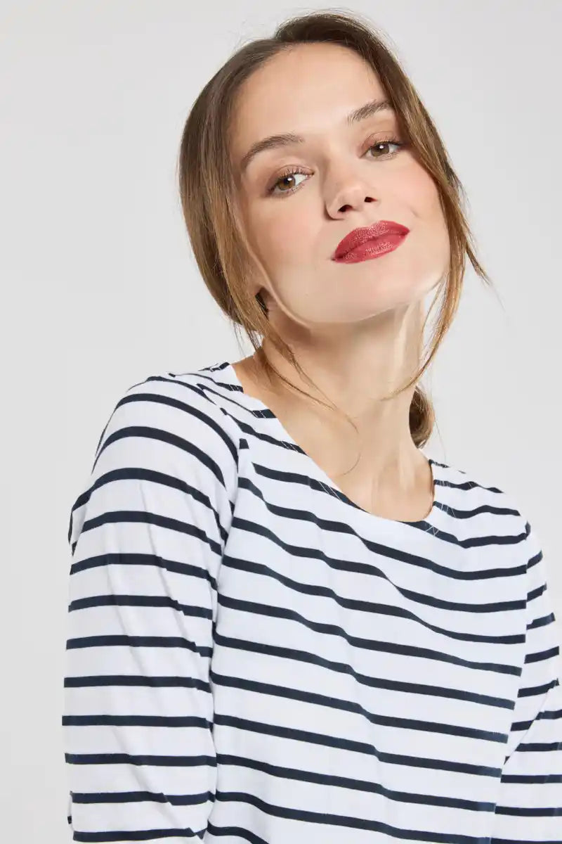 Armor Lux Marinière Port-Louis Coton Léger - Rayée Navy/Blanc Femme