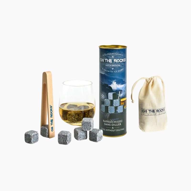 Coffret Cadeau Glaçons en Granit Bleu de Bretagne + Pince